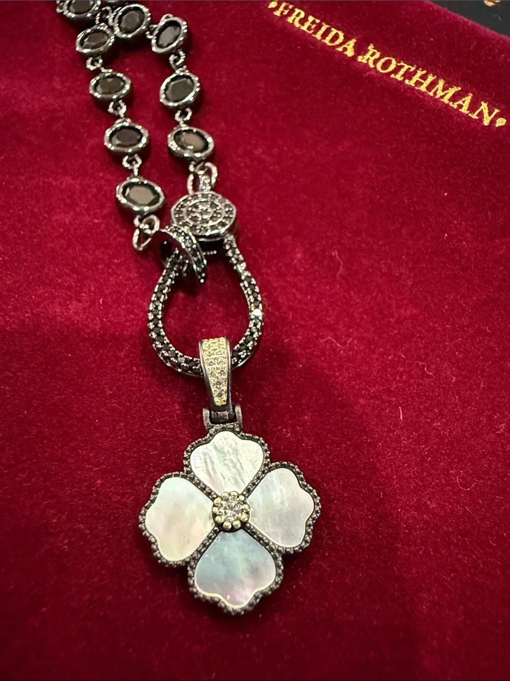 Freida Rothman Black Crystal & Mother-of-Pearl Clover Lumi Bracelet